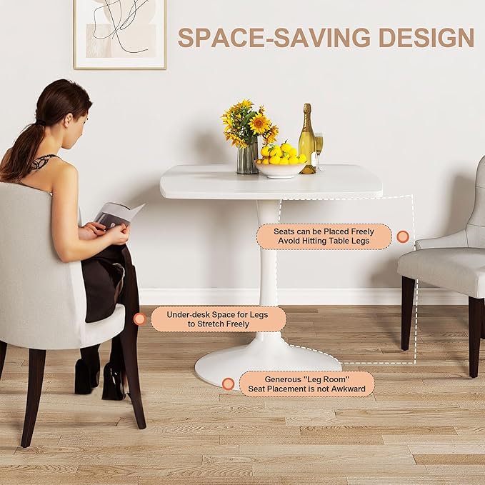 Recaceik Square Dining Table for 2-4 Person, 32 Inches Tulip Kitchen Table with Pedestal Base for Kitchen & Dining Room Table, Mid-Century Modern in Tulip Tables w/0.71" Thickened Desktop, White