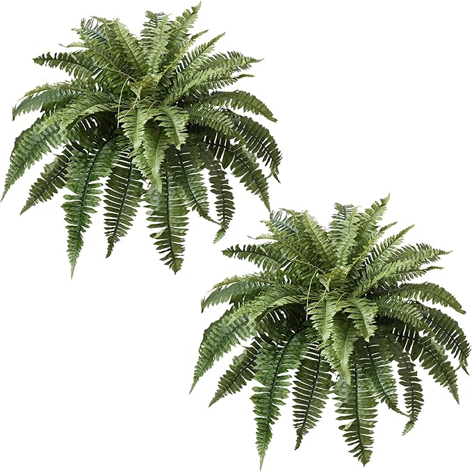 37" Silky Artificial Boston Fern Bush,Set of 2, Fake Fern Large Hanging Plant That Look Real for Outdoors Home Decor,46Branches. (37" 2pcs46Fronds)