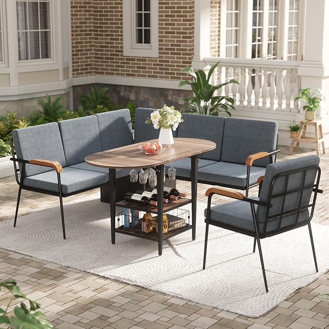 VFK Corner Dining Table Set with Storage Bench, 51” Folding Breakfast Nook Table and Stools, 3 Piece Kitchen Booth Dining Set for Small Space, Modern Dining Room Furniture