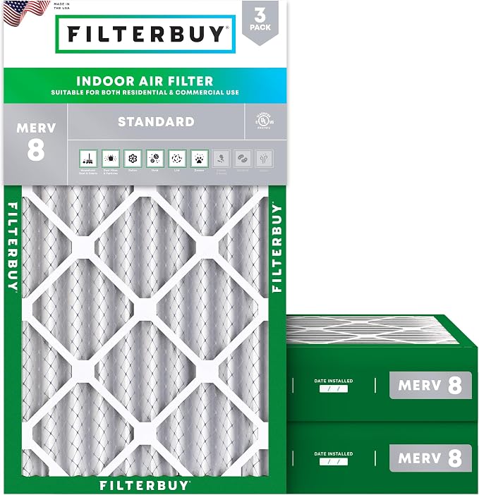 Filterbuy 16x25x4 Air Filter MERV 8 Essential Dust & Allergy Defense,