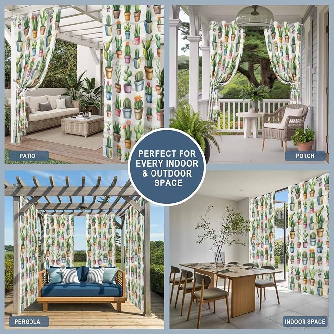Summer Cactus Outdoor Curtains for Patio Cactus Tropical Plant Wooden