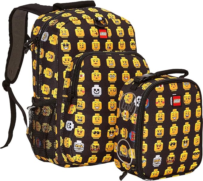 LEGO Heritage Classic Backpack and Lunchbox 2-Piece Combo Set, Matching Back to School Pack and Lunch Kit, Minifigure