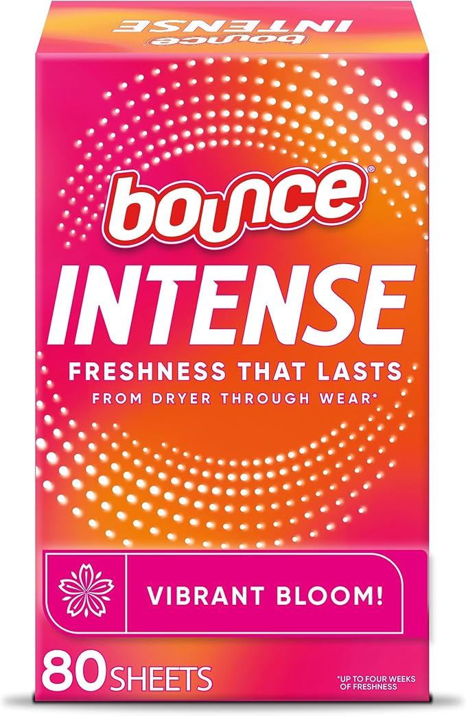 Bounce Intense Dryer Sheets, Vibrant Bloom, 80 Count, Scent Boosting Dryer Sheet Formulated to Fight Wrinkles and Static
