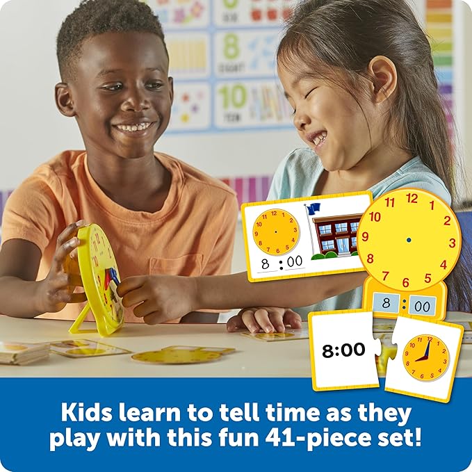 Learning Resources Time Activity Set – Teaching Clocks for Kids, Teacher Classroom Must Haves, Elementary School & Montessori Activities, Math Manipulatives, Time Flash Cards, Gifts for Boys and Girls