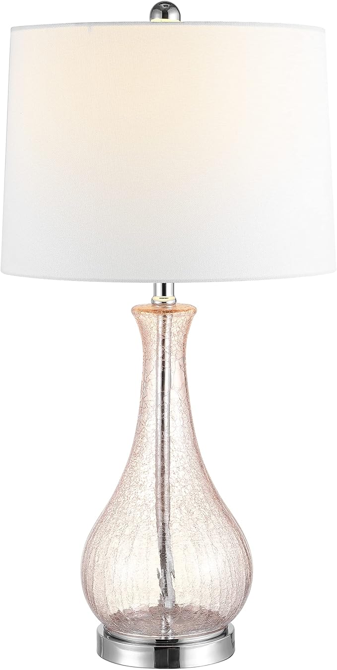 SAFAVIEH Lighting Collection – Finnley Modern Light Blush Crackle Glass 28-Inch Table Lamp, LED Bulb Included, Bedroom Living Room Home Office Nightstand Desk (TBL4206C)