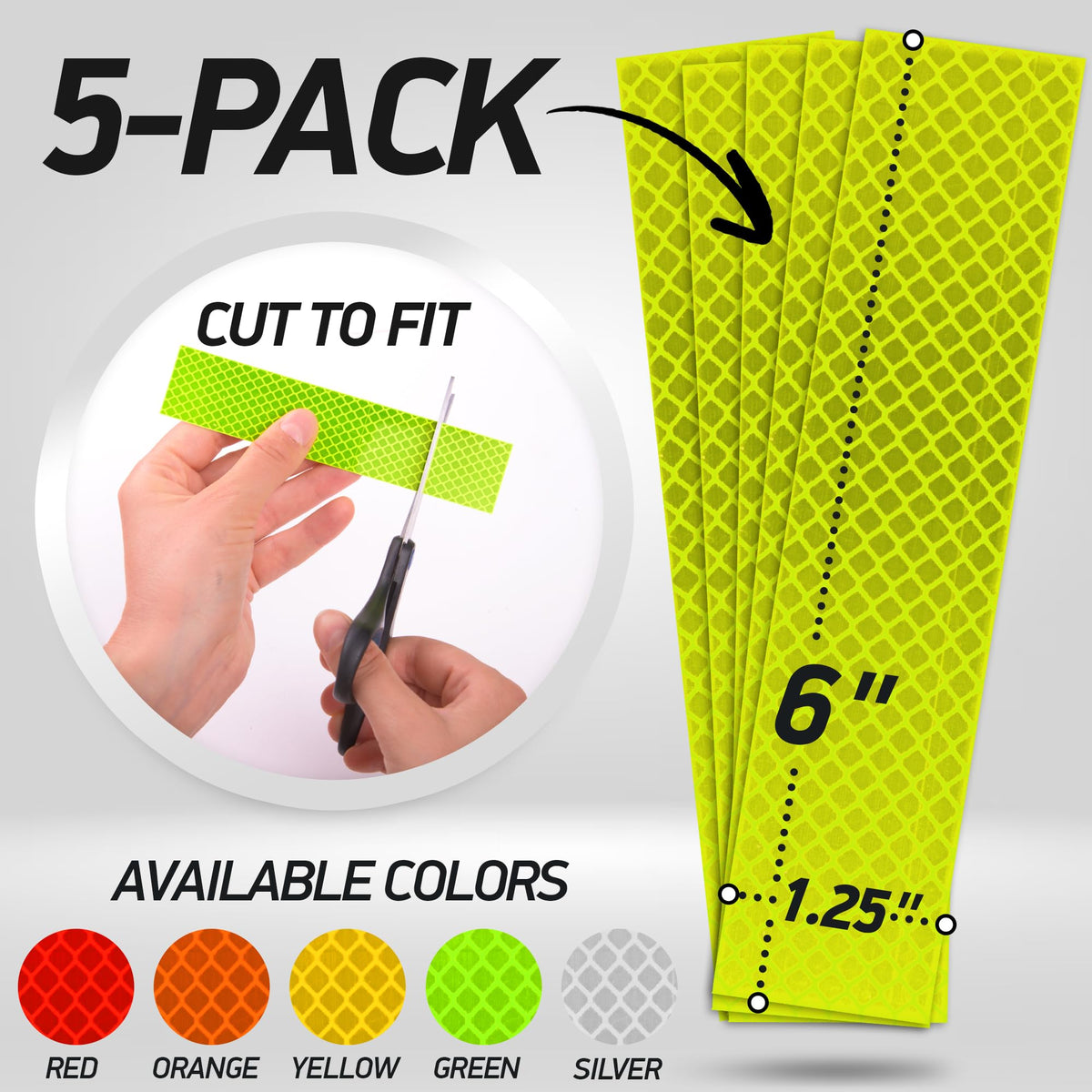 Byllstore Reflective Stickers | 3M Diamond Grade | Mixed Colors | 1.25″ x 6″ | 5-Pack | Reflective Safety Tape for Helmets, Cars, Mailboxes & More