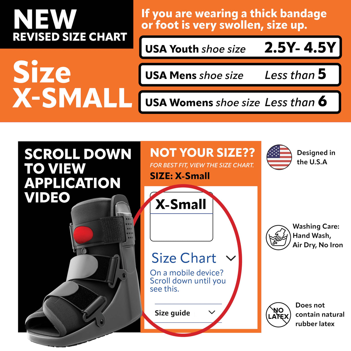 Braceapedia Youth Rapid Recover Short Walking Boot, Kids Fracture Boot, Kids Medical Grade Foot & Ankle Support Brace for Fractures, Adjustable Air Pump, Sprain & Injury Recovery, Black (X-Small)