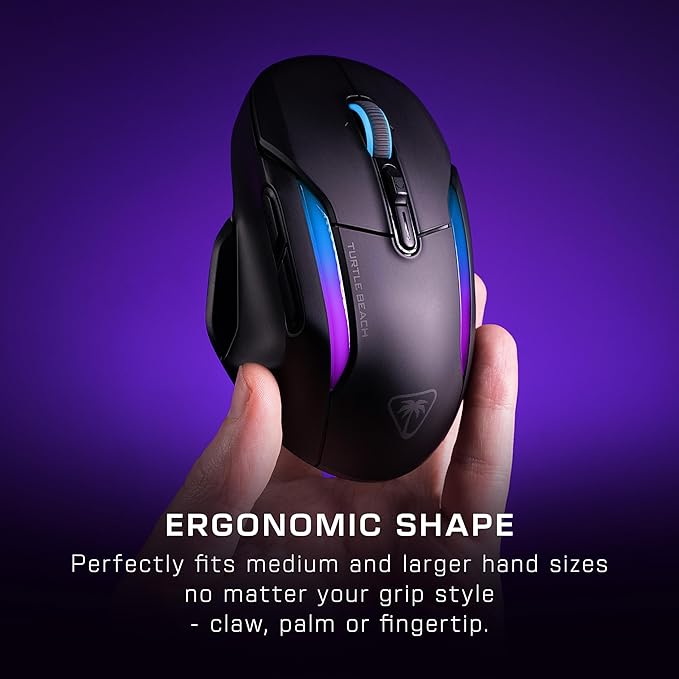 Turtle Beach Kone II Air Wireless RGB Gaming Mouse, 350-Hr Rechargeable Battery, 26000 DPI Optical Sensor, 100M Click Optical Switches, 21 Customizable Inputs, Ergonomic, 4D Scroll Wheel – Ash Black