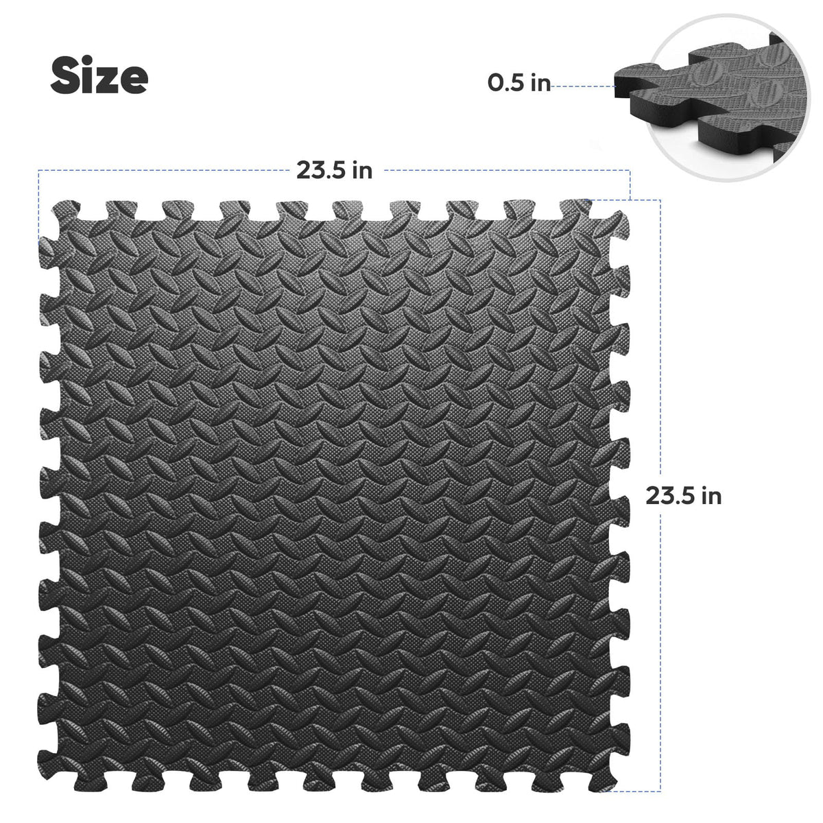 24 Pack Home Gym Mat, Puzzle Exercise Mat, EVA Interlocking Foam Floor Tiles for Home Workout Equipment and Kids' Play Areas - Black, 24 in x 24 in x ½ in - 24 Tiles (Black, 24 Pack, 96 SQ FT)