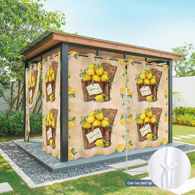 Lemon Outdoor Curtains for Patio Lemons in Baskets Summer Tropical Plant Brown