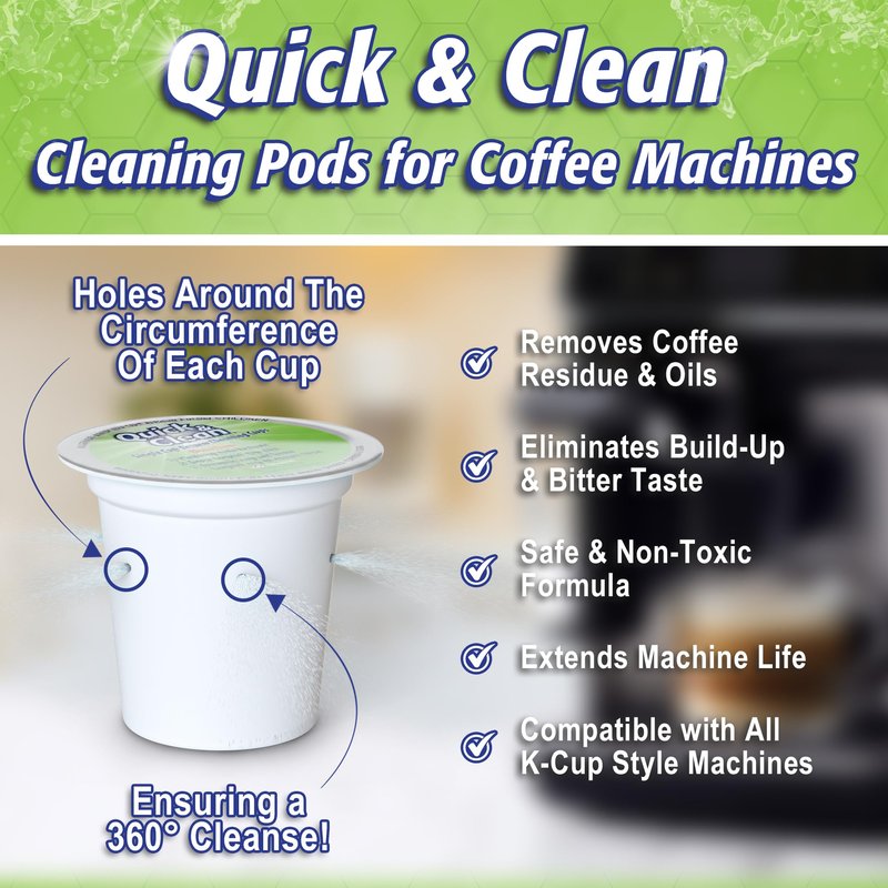 Quick & Clean [12-Pack] Keurig Cleaning Pods - K Cup Cleaner Pod For Keurig - 2.0 Coffee Machine Compatible, Removes Stains, Non-Toxic and Eco-Friendly