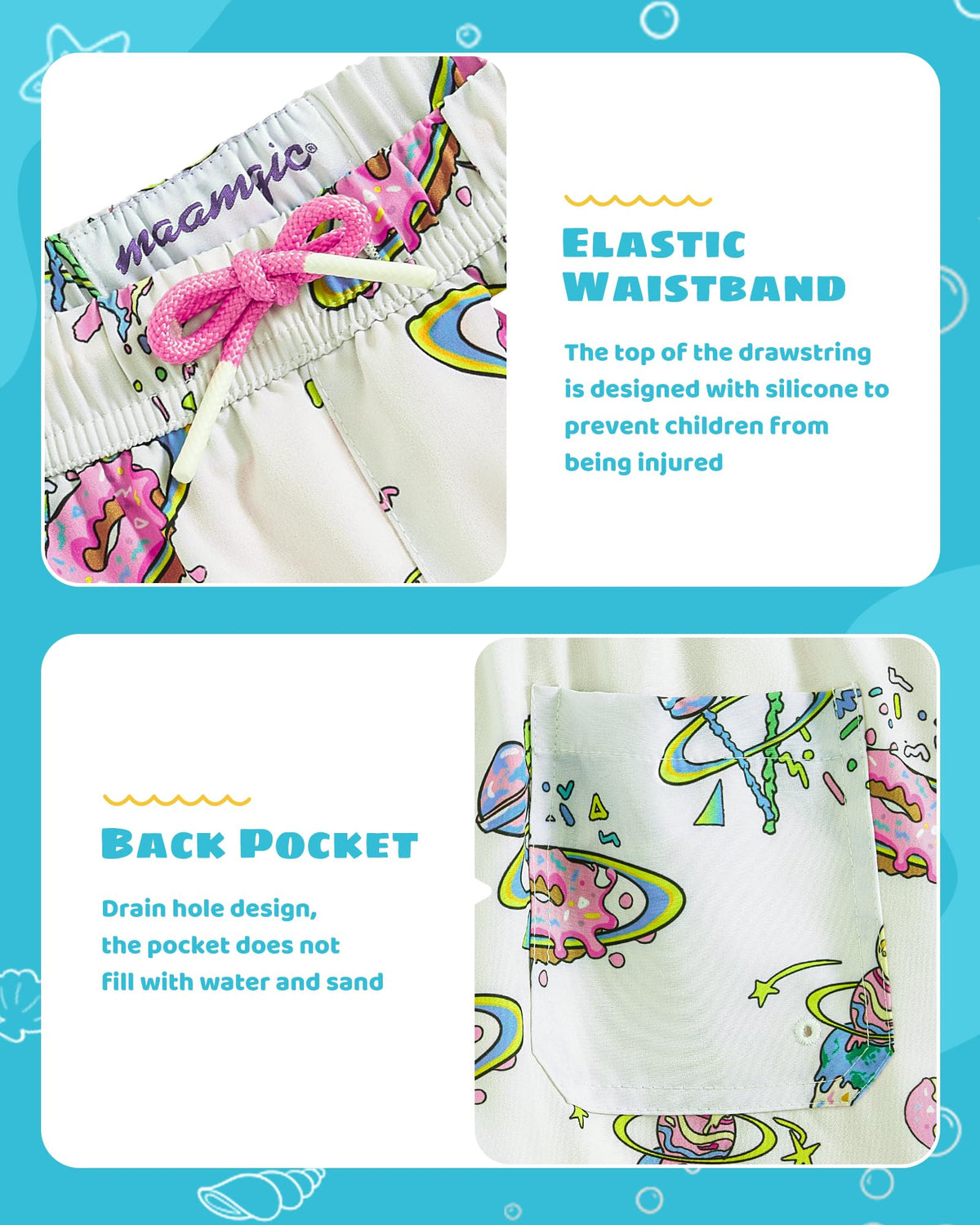 maamgic Boys Swim Trunks with Compression Liner Toddler Stretch Swim Shorts Quick Dry Swimming Trunks Boxer Brief 2 in 1 Beach Shorts Dessert Universe 3T