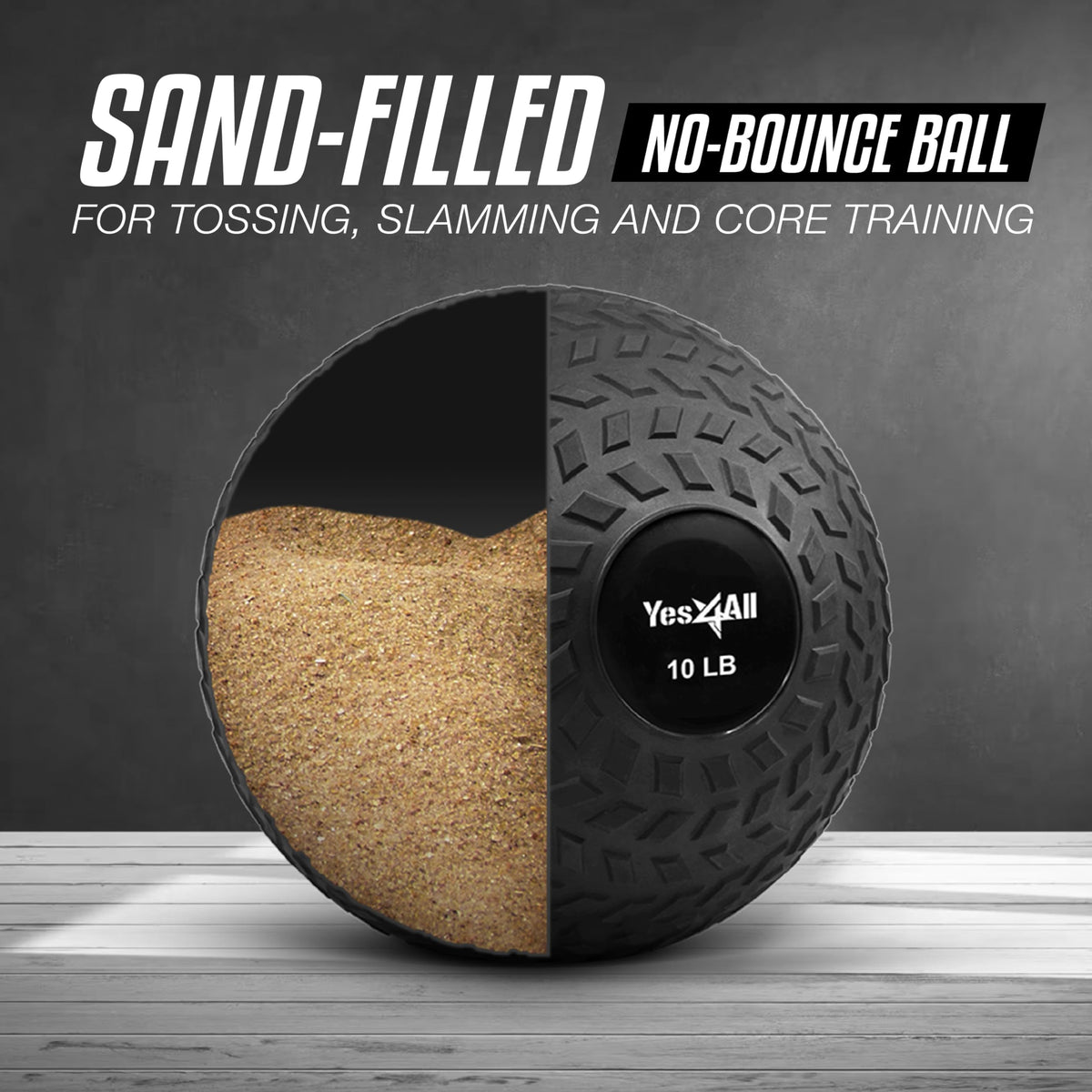 Yes4All 25 lbs Slam Ball for Strength, Power Workout - Fitness Exercise Ball with Grip Tread & Durable Rubber Shell (25 Lbs, Black)