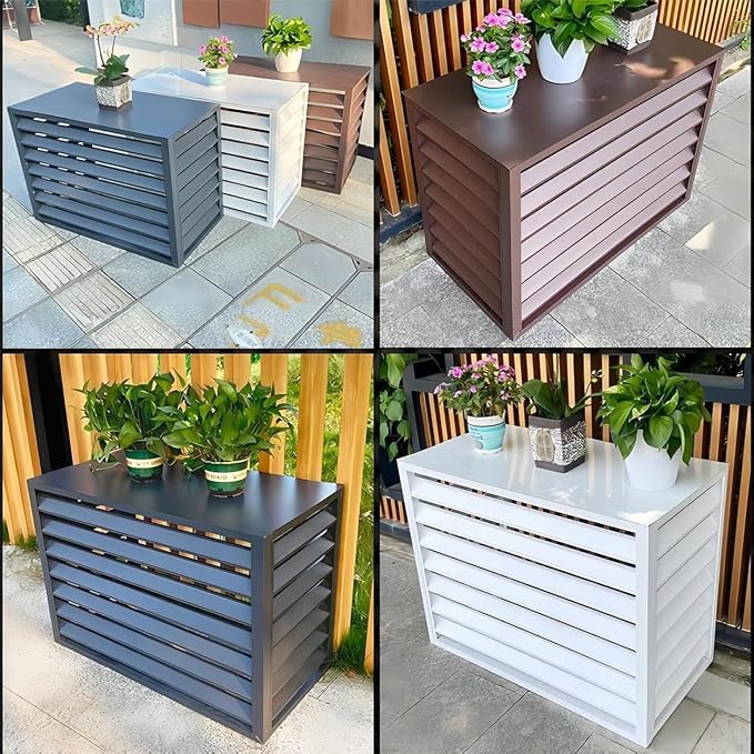 Aluminum Air Conditioner Fence Set of 2, Louvered Outdoor AC Unit Cover