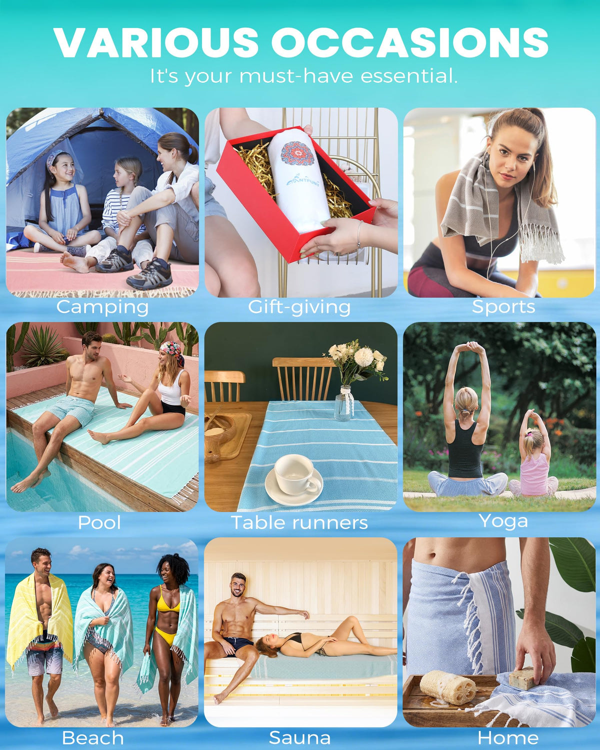 Antfuny 6 Packs Turkish Beach Towels Yoga Blanket Gym Workout Towel Mens Birthday Gift Ideas for Father Day Dad Husband Brother Uncle Son Daughter Boyfriend Male Boss Grandpa Him Appreciation Navy