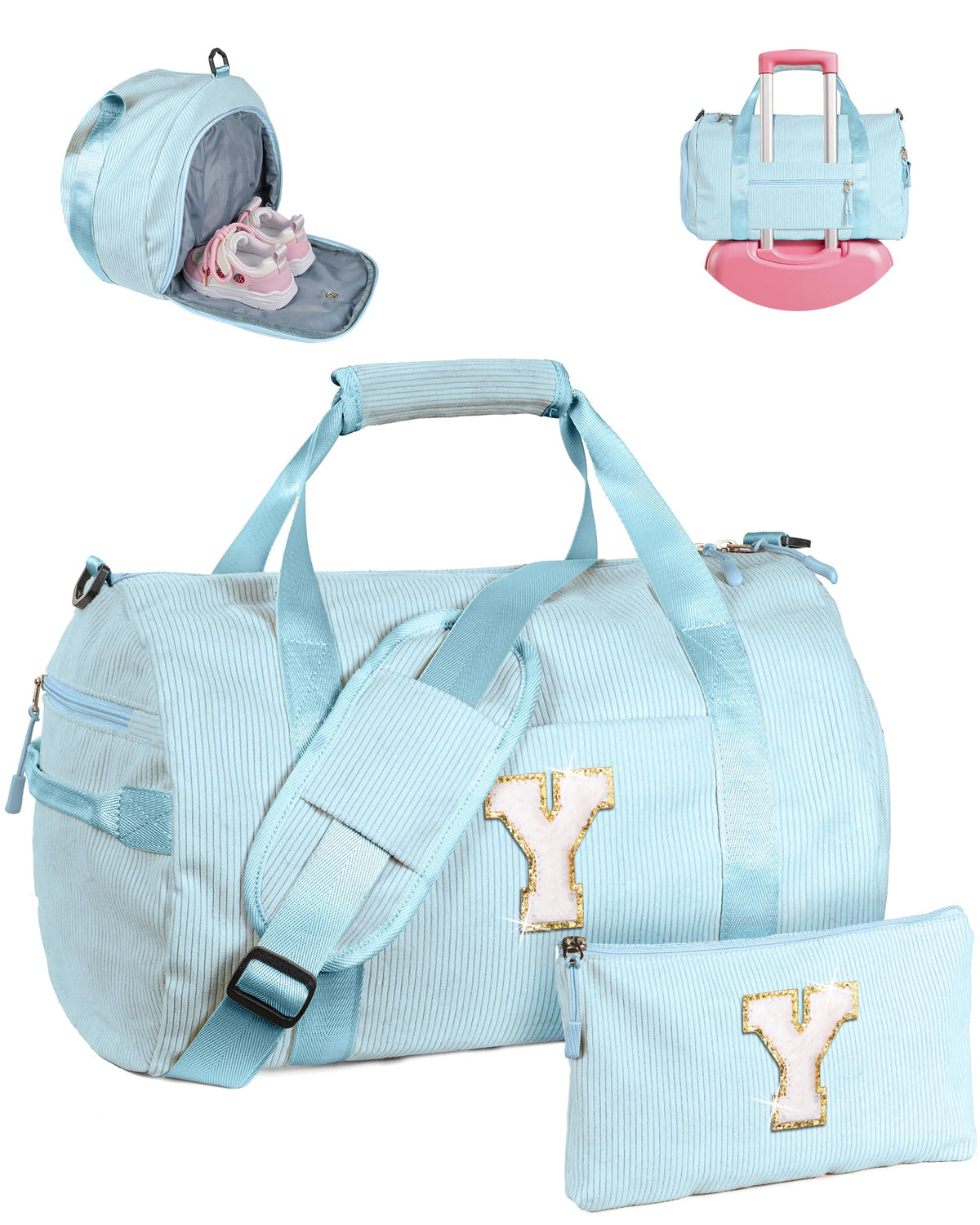 Vogewood Birthday Gifts for Toddler, Girls Gym Bag, Kids Personalized Dance Bags with Shoe Compartment, Customized Travel Duffle with Toiletry Bag, Gift for Ballet Gymnastics Girl (Letter B)