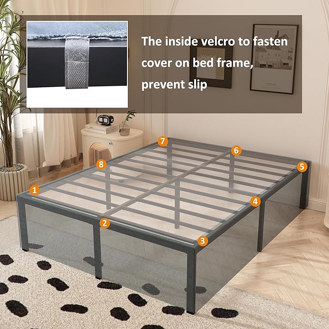 18 Inch King Bed Frame with Fabric Cover, Heavy Duty King Platform Bed Frame Support Up to 3000 lbs, Easy Assembly, Noise Free, Black