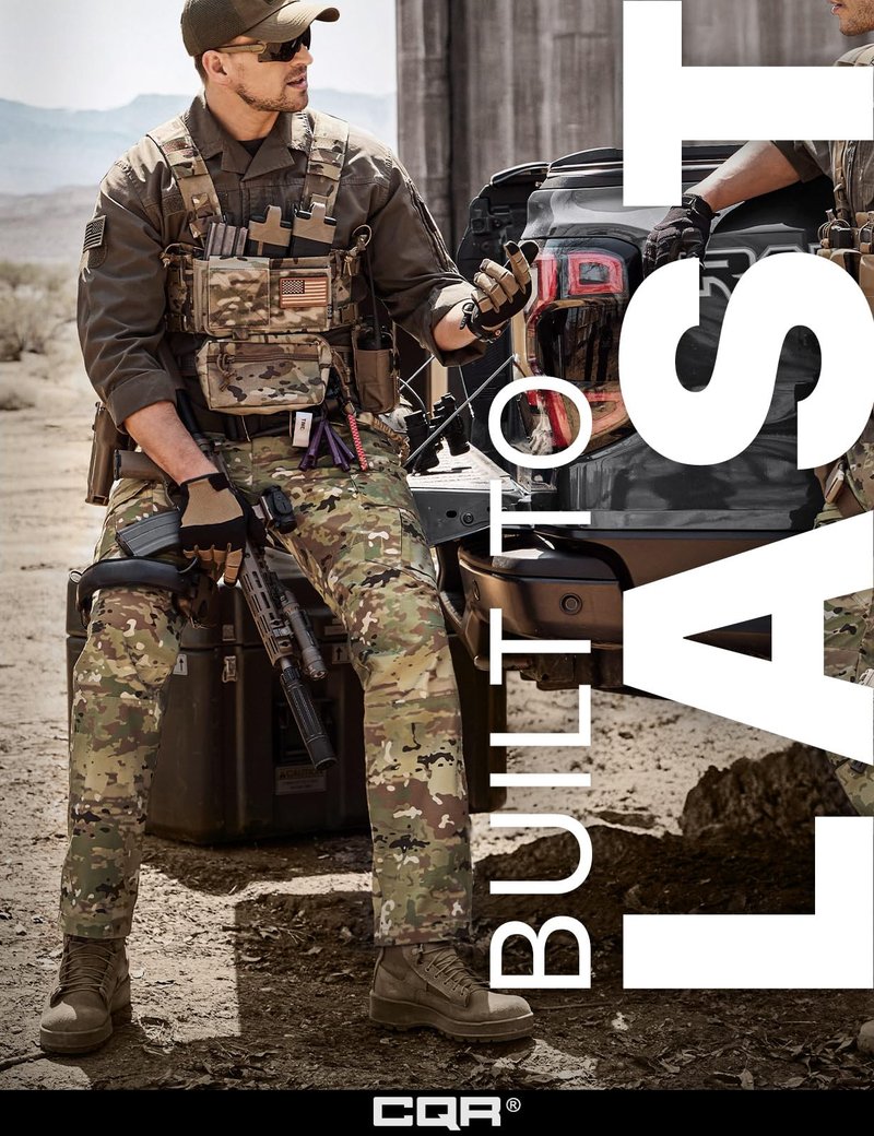 CQR Men's Tactical Pants, Water Resistant Ripstop Cargo Pants, Lightweight EDC Work Hiking Pants, Outdoor Apparel, Duratex Mag Pocket Utility Camo, 36W x 30L