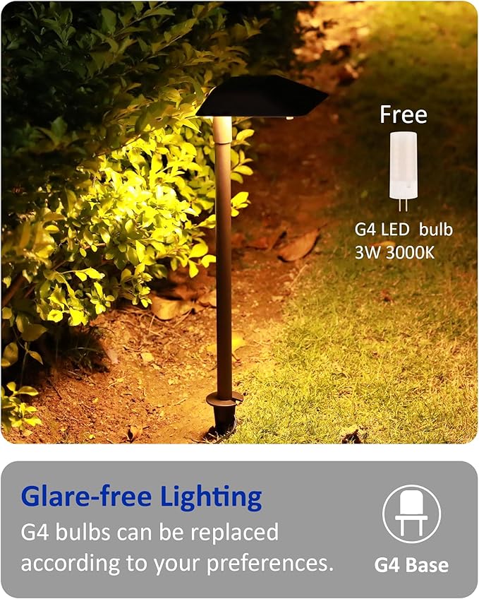 Landscape Path Lights Low Voltage, 2PK Bronze, Work with Replaceable 5W 3000K LED G4 Bulb and Connectors, 12V Wired Landscape Lighting for Outdoor Pathway Driveway Garden, Aluminum