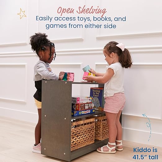 ECR4Kids 2-Shelf Mobile Island Storage Cabinet, Classroom Furniture, Grey Wash