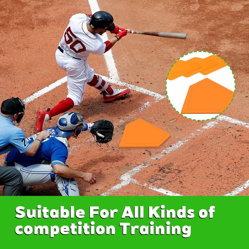 5-Piece Baseball Base Set with Black Carry Bag, Throw Down Baseball Bases, Bases for Kickball - Includes 3 Square, 1 Rectangle, 1 Pentagon Bases(Orange, PVC)