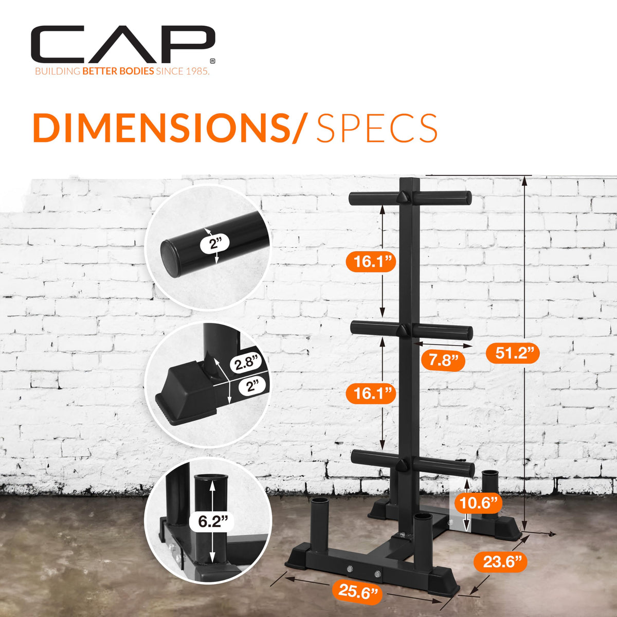 CAP 260 lb Economy Olympic Bumper Plate Set with Storage Rack, 2-Inch Olympic Plates, Medium Bounce Rubber Weight Plates with Steel Hub, 6 Weight Posts & 4 Barbell Holders for Weightlifting, Strength Training & Home Gym Workouts