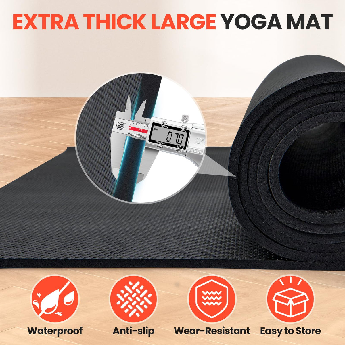 Stepwaver Extra Large Exercise Mat, 8'x6' (7mm) Extra Thick Workout Mats for Home Gym Flooring, Non-Slip, Ultra Durable, High-Density Gym Mat for Cardio,Yoga, Jump Rope, MMA, Weights - Black