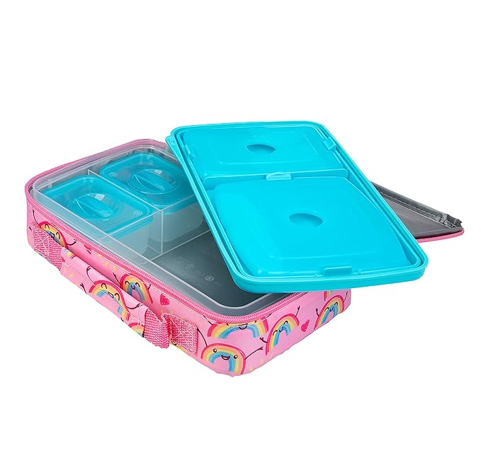 Nuby Insulated Lunchbox for Girls - Bento Lunch Box - 3+ Years - Pink Rainbows - Back to School Essentials