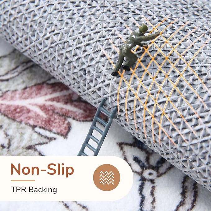 OPPODREAM Thin Entryway Rug 2x12, 2x12 Rug Runner, Washable Hallways Carpet 2 x 12 with Non Slip Backing, Low-Pile Bedside Carpet 2 x 12, Long, Faux Cashmere, Red & Grey