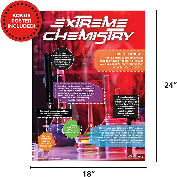 Discovery Extreme Chemistry STEM Science Kit, At-Home STEM Kits For Kids, Chemistry Experiments, Chemistry Activities for Birthday Parties, Sleepovers, Science Set For Kids Ages 8, 9, 10