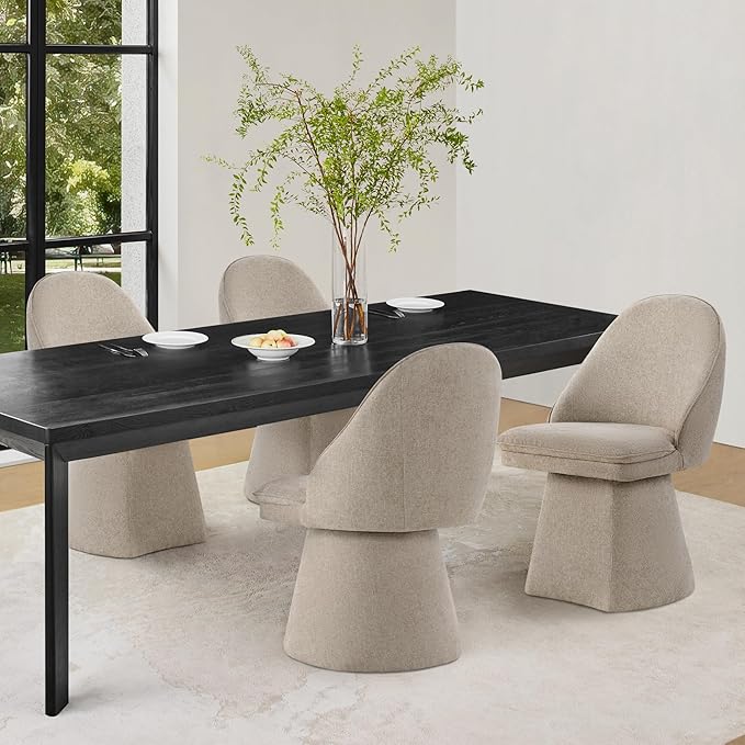 Swivel Dining Chairs Set of 4, Upholstered Mid Century Modern Deskchair with Round Back, Linen Fabric Kitchen Chairs for Dining Room, Bedroom, Dressing Room, Khaki
