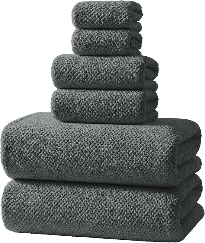 Soft 6 Piece Bath Towels Set, 2 Oversized Large Bath Towel Sheet, 2 Handtowels, 2 Washcloths - Luxury, Highly Absorbent, Quick Dry Bathtowel Collection Lightweight for Bathroom, Hotel & Spa, Dark Grey
