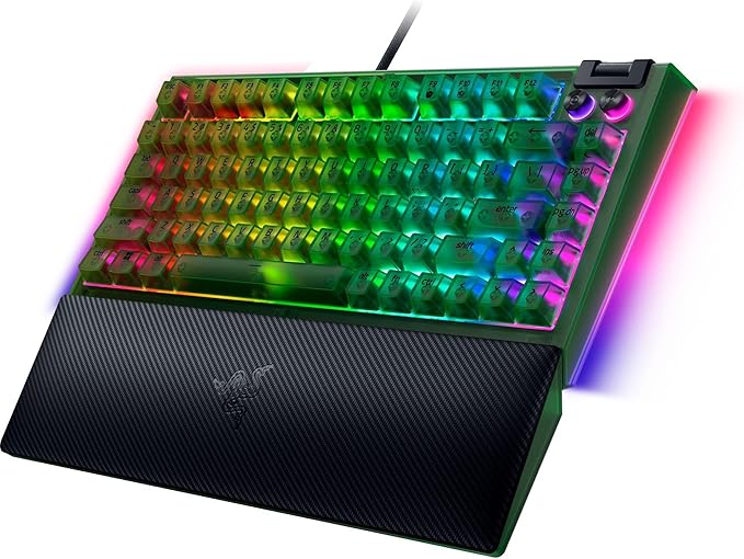 Razer BlackWidow V4 75% Mechanical Gaming Keyboard: Hot-Swappable Design - Compact & Durable - Orange Tactile Switches - Chroma RGB - MF Roller & Media Keys - Comfortable Wrist Rest - Phantom Green