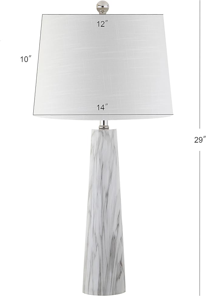JONATHAN Y 29" White/Black Faux Marble Resin Table Lamp, Modern Glam Bedside Nightstand Lamp for Living Room, White Linen Drum Shade, UL Listed, LED Bulb Included JYL1002A