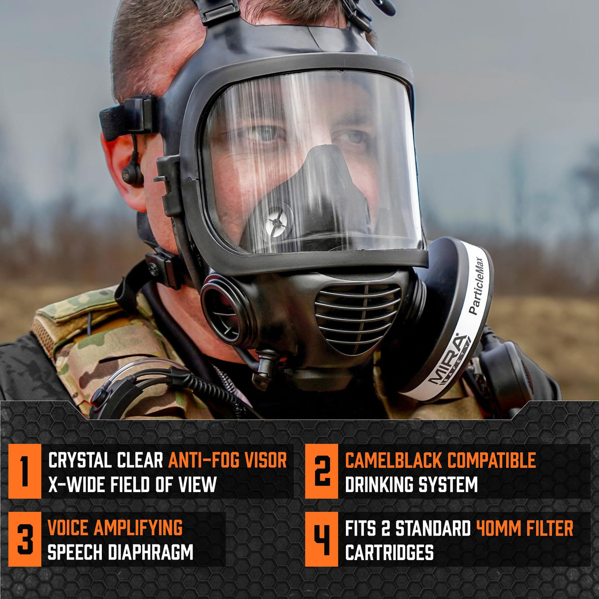 MIRA SAFETY M Certified CBRN Full Face Gas Mask Reusable Respirator Professional Grade (CM-6M Mask WITH Drinking System), 2 Piece Set