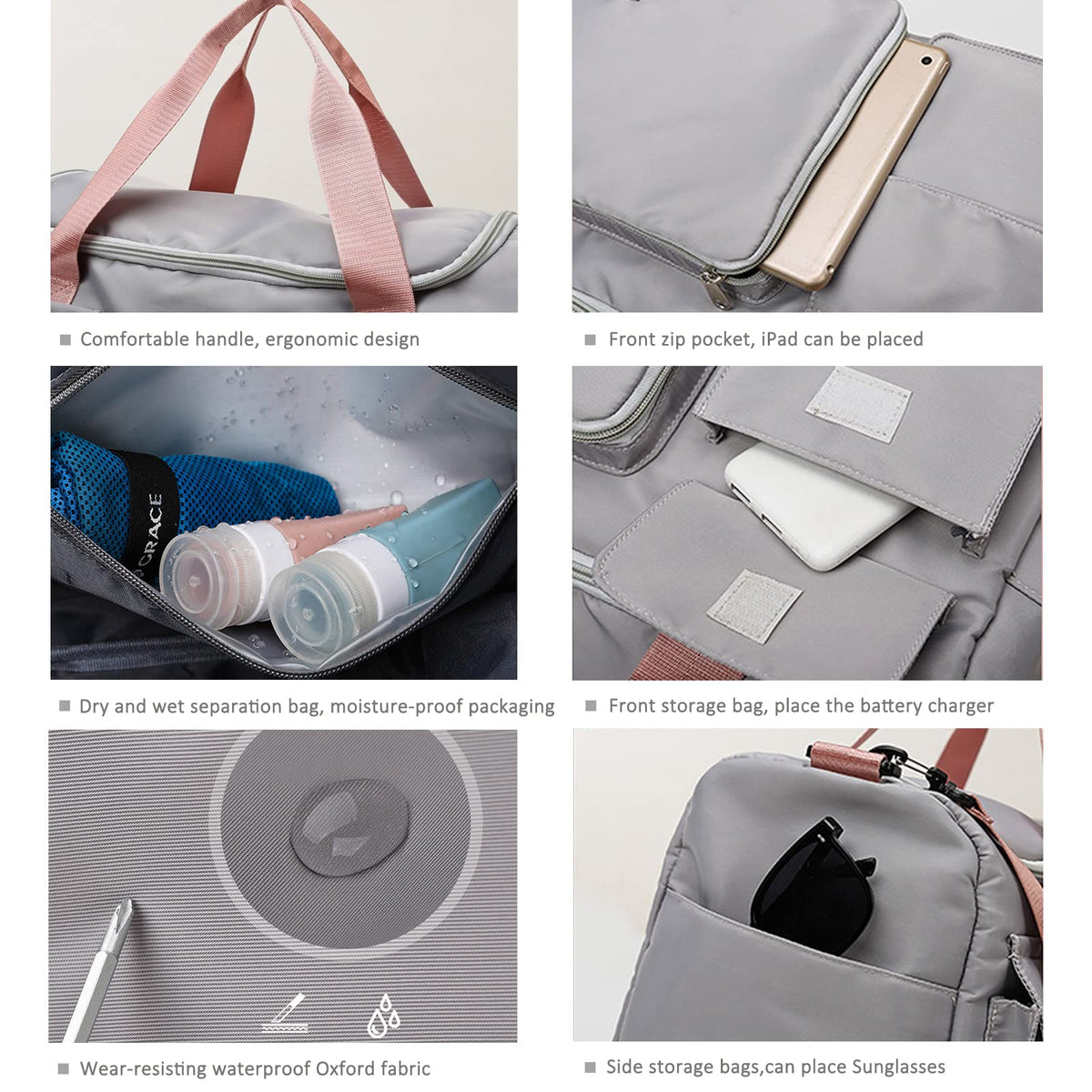 Gym Bag for Women, Dance Bag, Overnight bag, Foldable Travel Duffel Bag, Gym Bag with Wet Pocket & Shoes Compartment, Hospital Bag, Small Luggage Bag for Women and Man (Black+Toiletry Bag)