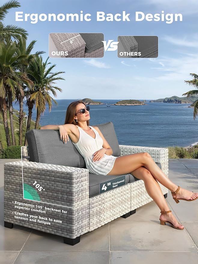 15 Piece Outdoor Wicker Rattan Sectional Sofa Set with Swivel Chairs, 12-Seats with 4" Thickened Cushions & Coffee Table, All-Weather PE Rattan for Garden, Backyard, Porch, Black