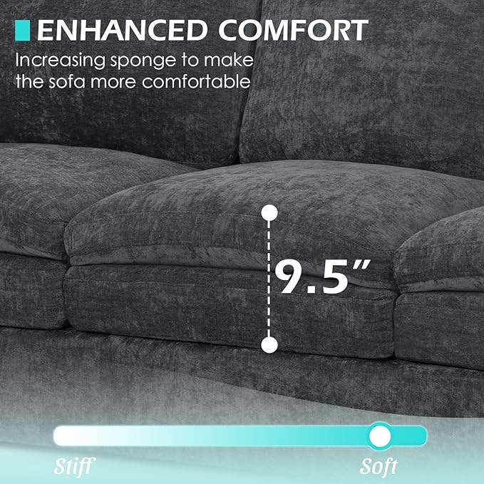 3 Pieces Chenille Sofa Set w/Arm Pillows, Upholstered 2 Pieces Loveseat & 3 Seater Sofa w/Comfortable Back Cushions, Modern 2-Seat & 3-Seat w/High-Density Foam for Living Room, Grey