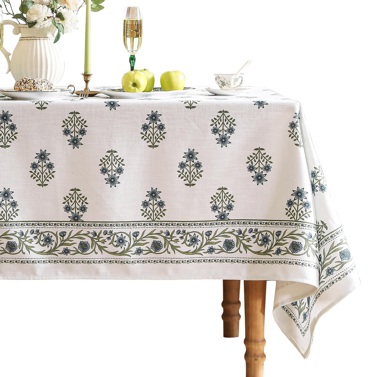 ISAENNE Designer Vintage Linen Rectangular Tablecloth,118"x67"-Chauffrey D