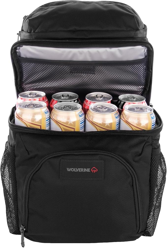 Wolverine 36 Can Cooler Backpack with Durable Nailhead Nylon, Dual Compartment Cooler & Dry Storage, Padded Mesh Back Panel, & Exterior Water Bottle Pockets