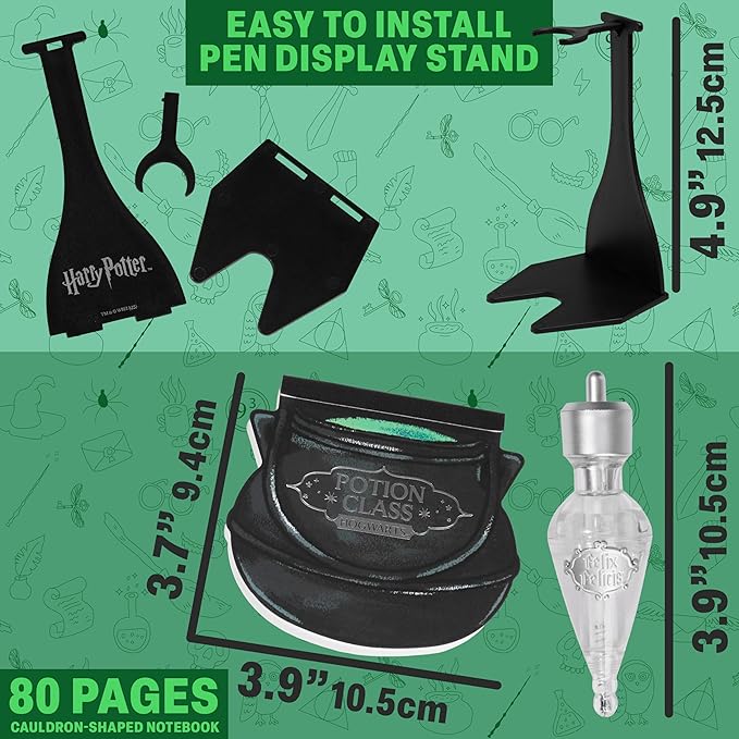 Harry Potter Potion Pen Set with Glow in The Dark Ink & Cauldron Notebook, Cool Stationery Kit & Supplies, Hogwarts Gift Sets, Gifts for Kids, Adults (Black Cauldron)