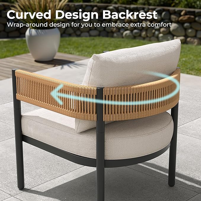 Gand Patio Outdoor Loveseat,Wicker Conversation Set with Thick Cushion for Porch, Garden, Yard, Natural