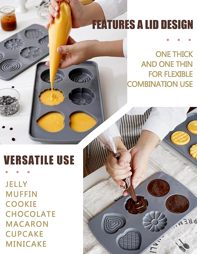 2 Pack Silicone Chocolate Muffin Molds,Round &Heart Shape Baking Pan 6 Cavites Flower Silicone Baking Mold for Ice Jello Cookies Mini Cake Macaron Waffle Cupcake Desserts Making