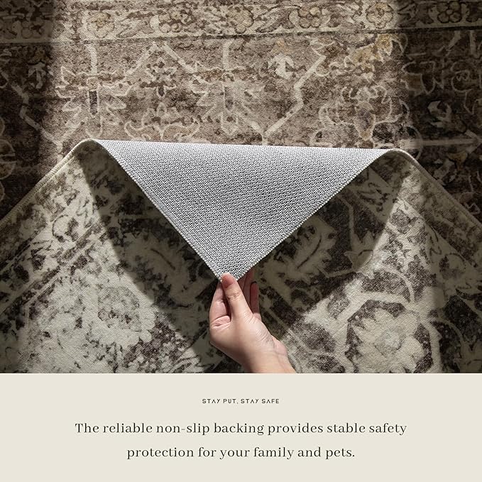 Lahome Beige Washable Rugs for Living Room 8 x 10 Large Living Room Rug Indoor Carpet,Boho Vintage Distressed Non-Slip Low-Pile Accent Bedroom Carpet for Dining Room Office Playroom(8x10,Beige)