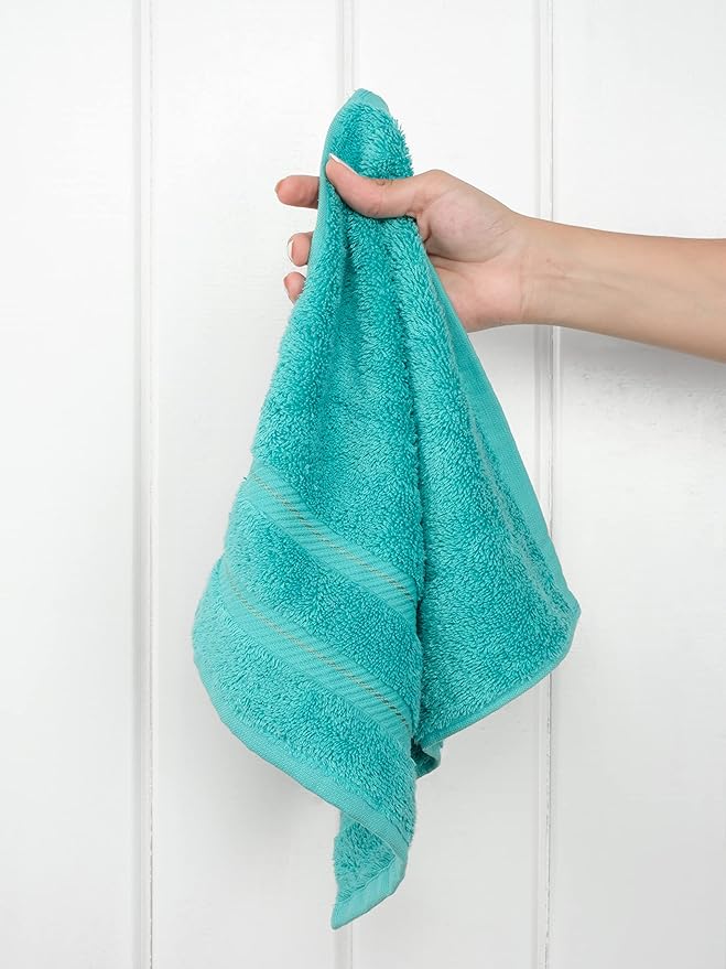 American Soft Linen Luxury Washcloths for Bathroom, 600 GSM 100% Cotton 4 Piece Turkish Wash Cloth Set, 13x13 in Soft Rags for Body and Face, Turquoise Blue Washcloths