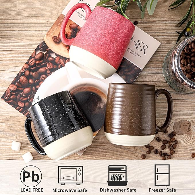 Hasense Ceramic Coffee Mugs Set of 6, 15 oz Large Porcelain Mugs with Handle for Women Men, Colorful Coffee Cups for Latte, Tea, Cappuccino, Microwave & Dishwasher Safe