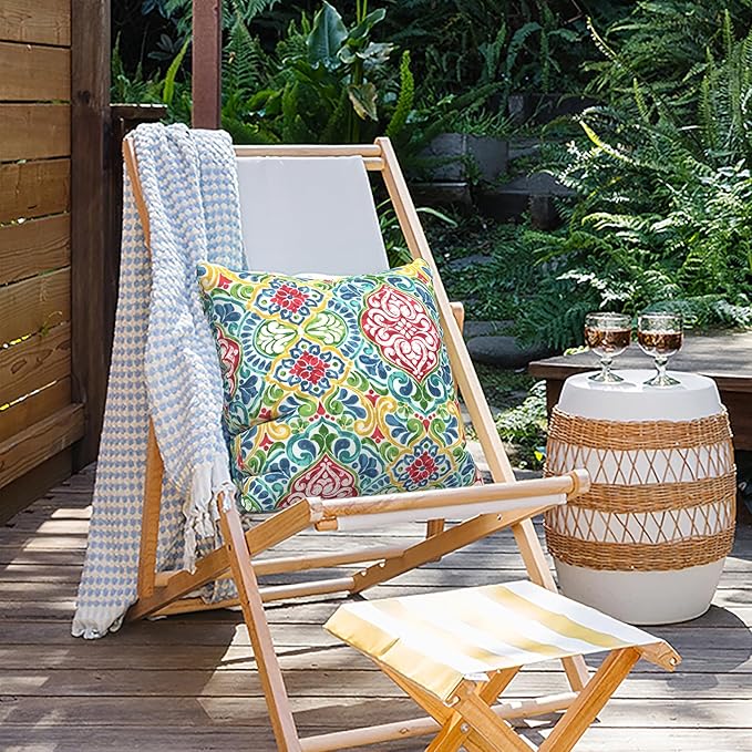 Outdoor Pillows for Patio Furniture 20x20 inch, Square Outdoor Throw Pillows with Inserts, Decorative Patio Pillows for Garden Couch Home Sofa Office Chair, Pack of 2,Damask Red