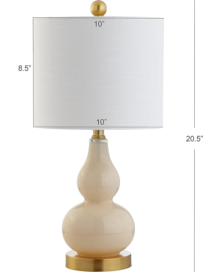 JONATHAN Y 20.5" Ivory Glass Table Lamp, Modern Gourd Bedside Nightstand Lamp for Bedroom, Living Room, White Linen Shade, LED Bulb Included (JYL1028B)