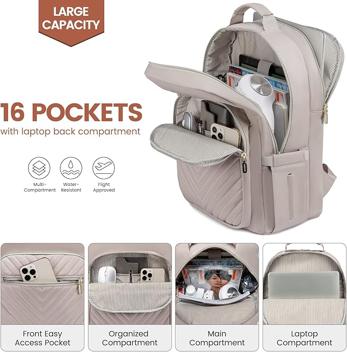 LOVEVOOK Laptop Backpack for Women 17.3 inch,Cute Womens Travel Backpack Purse,Professional Laptop Computer Bag,Waterproof Work Business College Teacher Bags Carry on Backpack with USB Port,Taro Grey