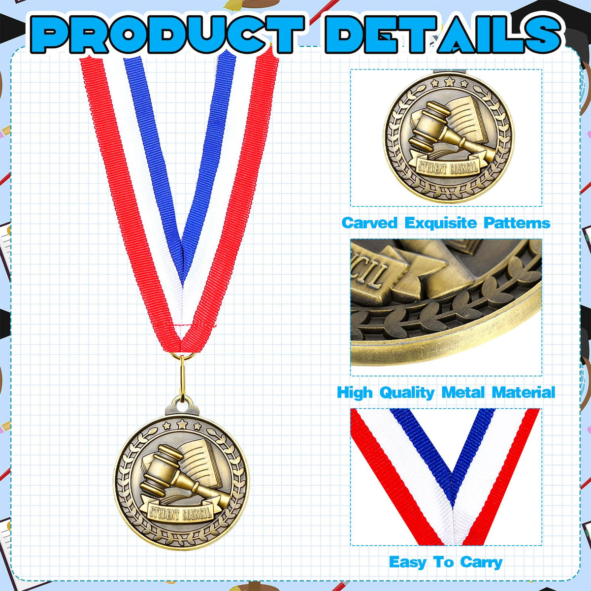 Quelay 30 Pcs 30 Pcs 2'' Award Medals Bulk Gold Winner Medals with Neck Ribbons Metal Trophy Award Prize Gift for Tournaments, Competitions, Party, Kids and Adults (Student Council)